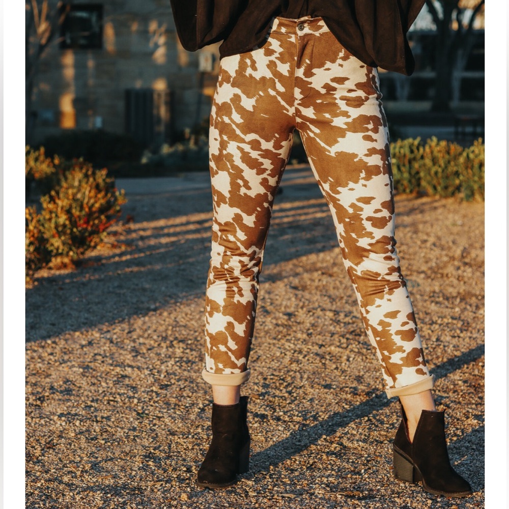 Brown and Cream Cow Patterned Pants